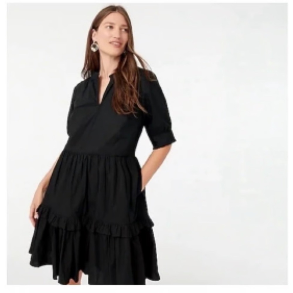 Sz large NWT J. Crew ruffle tiered popover dress black